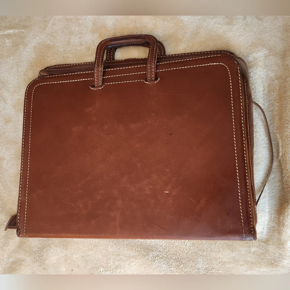 Vintage 1940s 1950s Brown Top Grain Cowhide Leather Portfolio Briefcase by Rexbi